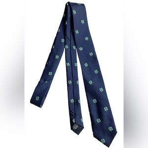 Nautica 100% Silk Neck Tie Mens 60x9.5” Navy Blue  /Green Shamrock Made In Italy